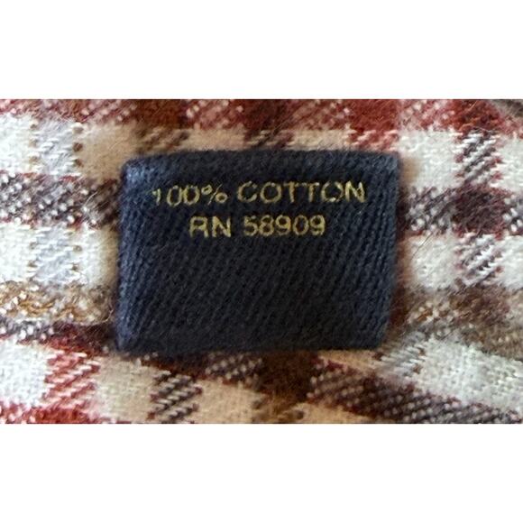 Casuals Roundtree & York Men L Brown White Portuguese Flannel Plaid Shirt Cozy - Picture 5 of 8